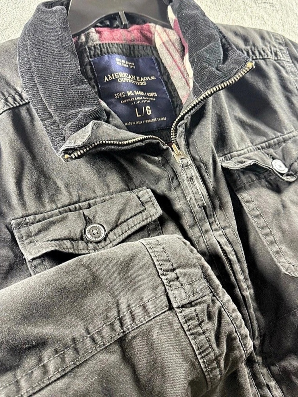 VTG American Eagle Trucker Jacket Black Plaid Lined Heavyweight Men’s L Y2K Era